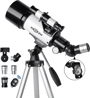 Hexeum Telescope 70mm Aperture 500mm AZ Mount Tripod Phone Adapter Bag Remote  - Image 1 of 4