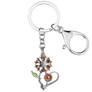 Mother's Day Enamel Alloy Sunflower Flower Keychains Car Key Ring Plant Jewelry - Picture 1 of 11