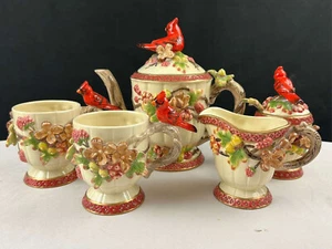 George Z Lefton Cardinal Teekanne appliziert Früchte & Beeren Blumen Set 2001 #13687 - Bild 1 von 13