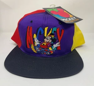 NWT Vtg 90s Mickey Unlimited Mickey Mouse Color Block Snapback Hat Hip Hop Cap - Picture 1 of 8