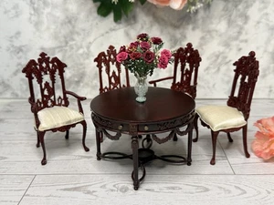 Bespaq Lot 7 Dining Table Chippendale Chair Miniature Dollhouse Vase Flower 1:12 - Picture 1 of 24