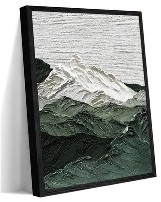 Arte de pared de montaña con textura verde abstracta enmarcada pintura al óleo minimalista moderna... Foto 1 de 4