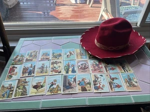 Vintage 1950's Roy Rogers Trigger Red Cowboy Hat and Post Cereal Cards Lot Of 27 - Picture 1 of 21