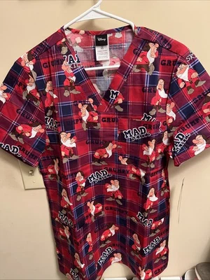 DISNEY GRUMPY TOONIFORMS SCRUB TOP V Neck MENS SZ XS SHORT SLEEVE NWT - Image 1 of 4