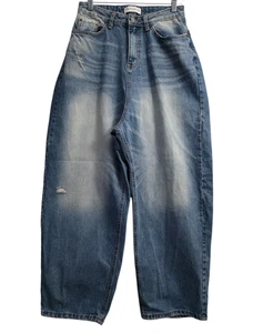 Pantalones de mezclilla para mujer The Frankie Shop Tanner tiro bajo desgastados pierna ancha holgados blanqueadores - Imagen 1 de 7