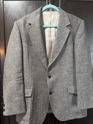Blazer masculino Pendleton 44 jaqueta de tweed lã regular casaco esportivo remendo de cotovelo faroeste - Imagem 1 de 4