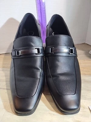 CALVIN KLEIN Mens 11M BENNING Black Faux Leather Slip On Oxford Dress Loafer - Image 1 of 4