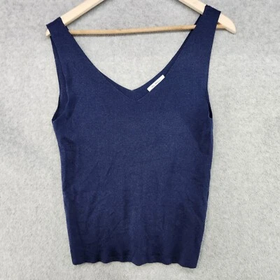 Camiseta sin mangas Vila Milano para mujer azul viscosa lisa cuello en V sin mangas suéter cómodo Foto 1 de 4
