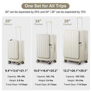 20"/24"/28" Luggage Set Front Open Hard Shell Suitcases with Wheels TSA Lock - Picture 1 of 59