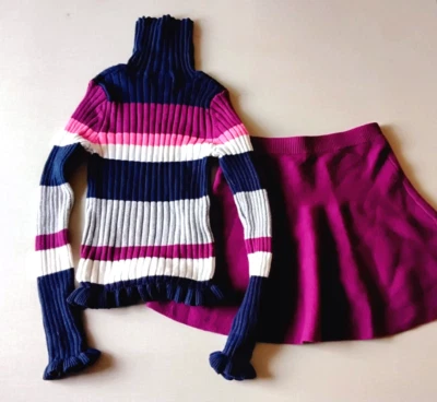 Conjunto de suéter y falda acanalada a rayas Catherine Malandrino para niñas de 2 piezas talla M 7/8 Foto 1 de 4