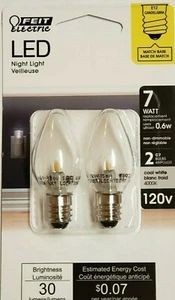 1W Clear White LED E-12 Base Night Light Bulbs 2-Pack Feit Electric New BPC7CJW - Picture 1 of 1