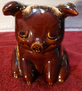 Vintage Hull 196 Pig Piggy Bank  Pottery Brown Turquoise Drip & Cork USA Still - Picture 1 of 7