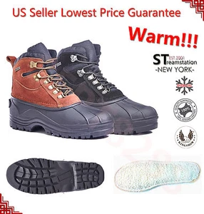 Men Winter Snow Insulated Boots Genuine Leather Waterproof Shoe 1001 Brown Black - Picture 1 of 12