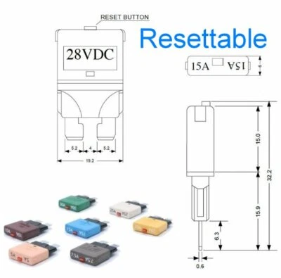 Circuit Breaker Blade Fuse 28V/DC Resettable 5-30A Marine Rally Automotive NEW