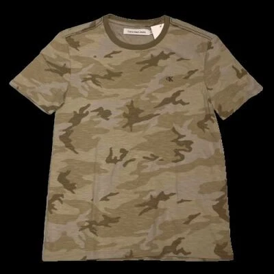 Calvin Klein CK камуфляж футболка мужская маленький наждачная бумага коричневый хлопок ворота новый - Изображение 1 из 4