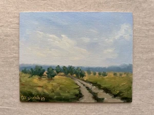 Original Ölgemälde Landschaft Landschaft Gemälde Bäume Straße Kunst 10x8 - Bild 1 von 7