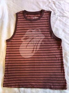 New The Rolling Stones T Shirt LIPS Sz S Tank Top Graphic Tee Sleeveless Striped - Picture 1 of 9