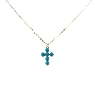 Turquoise Cross Charm Necklace, Turquoise Howlite, Genuine .925 Sterling Silver - Image 1 of 4