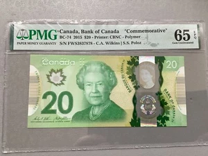 BC-74, 2015 $20 Canada, Bank of Canada, "Commemorative" PMG GEM 65 - Picture 1 of 2