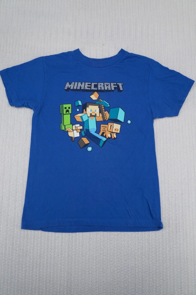 Camisa Minecraft Jóvenes Niños Grande Azul Videojuego Personajes Gráfico Manga Corta Foto 1 de 4