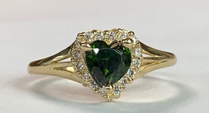 14k Solid Gold Peridot Heart Ring With Cubic Zirconia Any Size Available - Picture 1 of 12