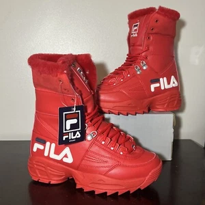 Fila Disruptor Red Boot Fur Womens Winter Boots Triple Red Women Size 7.5 - Picture 1 of 10