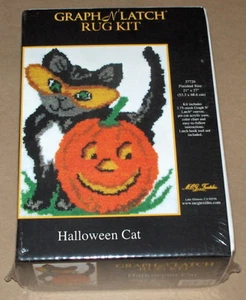 MCG Halloween Gato Negro y Calabaza / Jack-o-Lantern Gancho Gancho Alfombra Kit Nuevo en Paquete 21x27" - Imagen 1 de 2