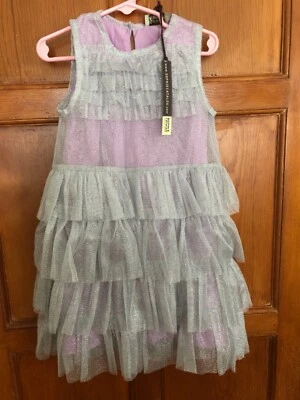 Vestido de Fiesta Sophie Catalou Talla 5 Lavanda y Plateado Sin Mangas Algodón Forrado Nuevo con Etiquetas  Foto 1 de 4