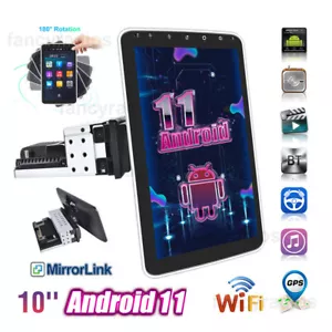 Single 1 DIN Rotatable 10.1'' Android 11 Touch Screen Car Stereo Radio GPS Wifi - Picture 1 of 12