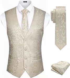 COOFANDY Men's 3PC Paisley Jacquard Vest Waistcoat, Tie, Pocket Square XXL, B20 - Picture 1 of 6
