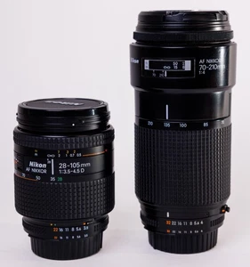 Nikon AF Nikkor 28-105mm f/3.5-4.5 D Zoom Lens & Nikon AF 70-210 f/4 D Zoom - Picture 1 of 7
