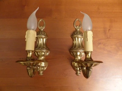 Lot de 2 appliques en véritable bronze doré massif - Photo 1/4