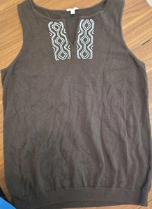 TALBOTS Womens SZ L Knit Beaded Brown Southwestern Ethnic V-Neck Cozy - Picture 1 of 5