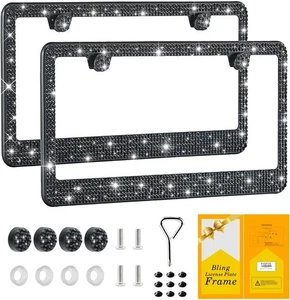 Marco de matrícula Bling para mujer, paquete de 2 diamantes de imitación de acero inoxidable premium Li - Imagen 1 de 6