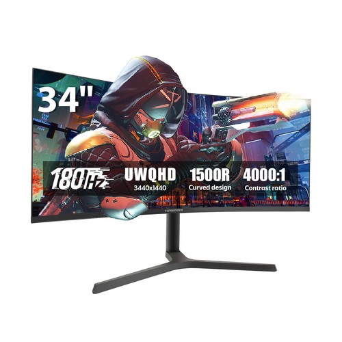 34 Inch Curved Monitor with Speaker, 180Hz UWQHD 3440x1440 Ultrawide ...