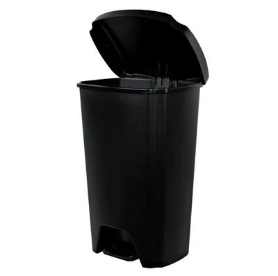 Kitchen Trash Can, 12.1 Gallon Plastic Step Garbage Bin with Foot Pedal Lid, Bla - Image 1 of 4