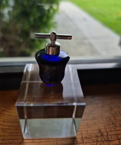 Vintage Liz Claiborne Cobalt Blue Miniature Glass Perfume Bottle 8148 Mark - Picture 1 of 12