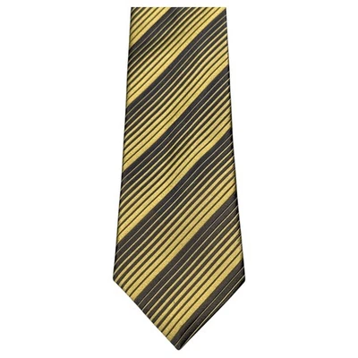 XMI Platinum Tie Mens Gold Black Silk Striped Handmade USA Formal Necktie USA - Image 1 of 4
