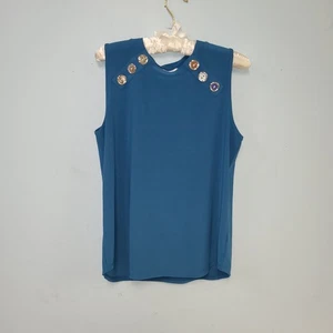 Blusa para mujer 89th + Madison talla M azul turco sin mangas detalles plateados con botones - Imagen 1 de 5