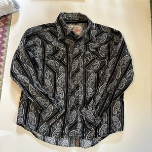 Wrangler Boys Western Shirt Long Sleeve Pearl Snap Youth Small 5-6 Black Paisley - Picture 1 of 3