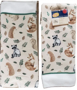2 Same Microfiber Towels(15"x25") FALL ANIMALS,FOX,HEDGEHOG,RACCON & SQUIRREL,GR - Picture 1 of 13