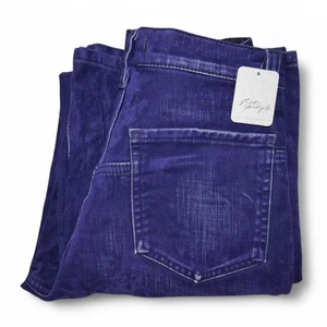 FREE PEOPLE Tinsley Baggy High Rise Flocked Jeans Twilight Blue-ish Purple NWT - Picture 1 of 13