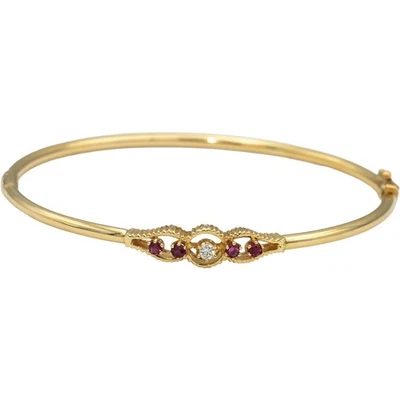 14k Yellow Gold Round Ruby and Diamond Bangle Bracelet 0.17CT - Image 1 of 4