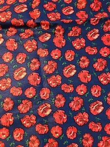 Poppies On Blue Fabric By David Textiles $7.99 Per 1/2 Yd. - Picture 1 of 4