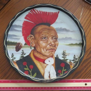 VINTAGE 11"  Chippewa Bay  NY Indian Metal Souvenir Tray Serving - Picture 1 of 8