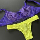 Victoria's Secret unlined 34B BRA SET XS itsy panty neon Yellow Purple lace