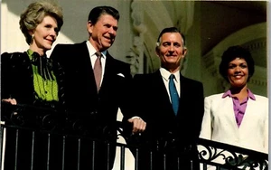 Vintage President Ronald & Nancy Reagan Postcard Jamaica Prime Minister Seaga - Picture 1 of 3