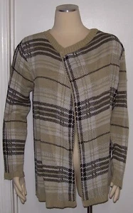 Women's Brittany Black Beige Black White Plaid Open Front Cardigan Sweater L - Picture 1 of 3