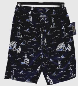 Polo Ralph Lauren Azul Marino Surfer Tejido Para Hombre Pijama para Dormir Pantalones Cortos Pequeño - Imagen 1 de 3