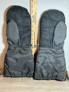 Guantes de esquí negros combi cuero genuino nailon algodón polar talla grande vintage - Imagen 1 de 6